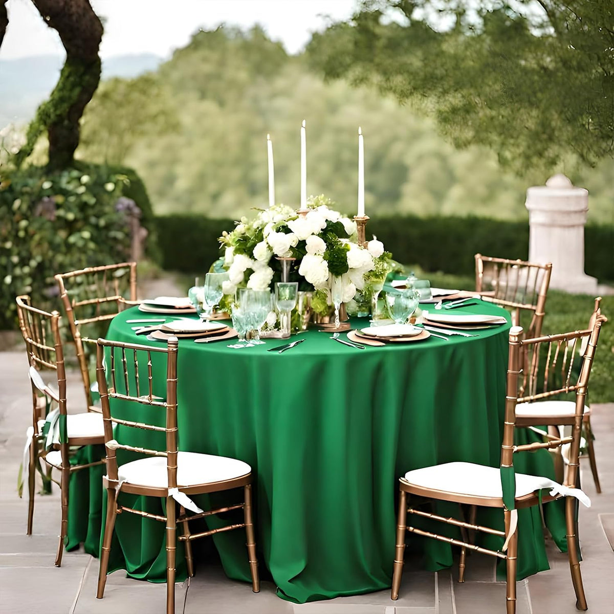 8 Pack Green Round Tablecloth 120 Inch Stain and Wrinkle Resistant Round Green Table Cloth Reusable
