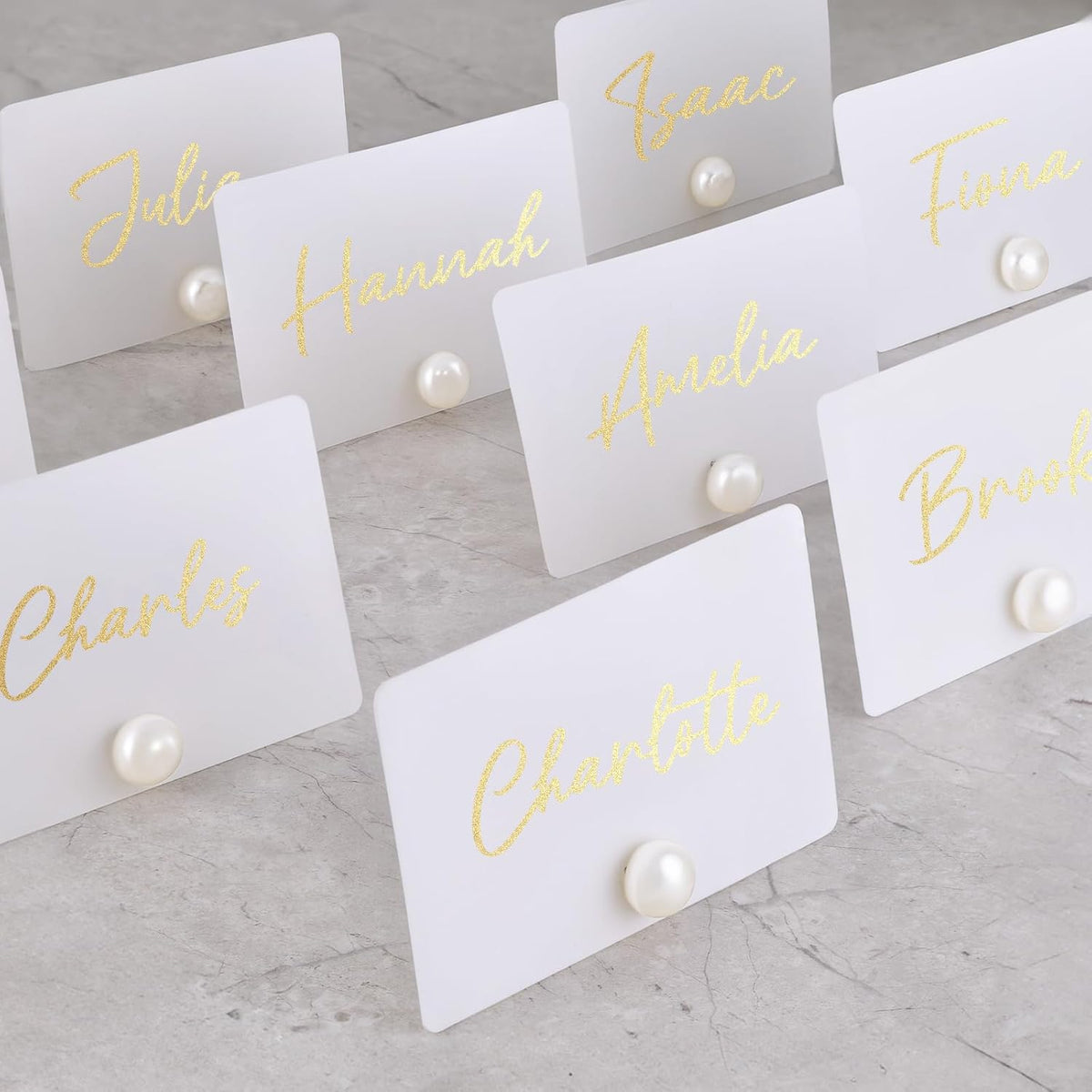 UNIQOOO 24Pcs Decorative Pearl Place Card Holders Bulk, Elegant Ivory Name Card Stands Set, for