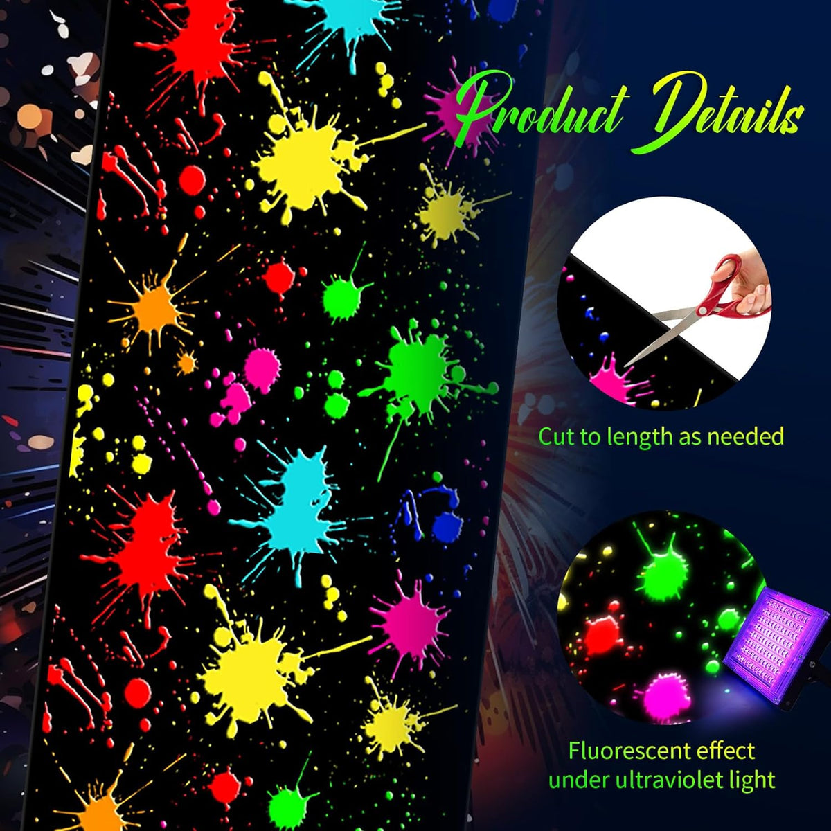 Haull 236 x 39 Inch Neon Light up Dance Floor Glow in The Dark Floor Runner Neon Party Decorations