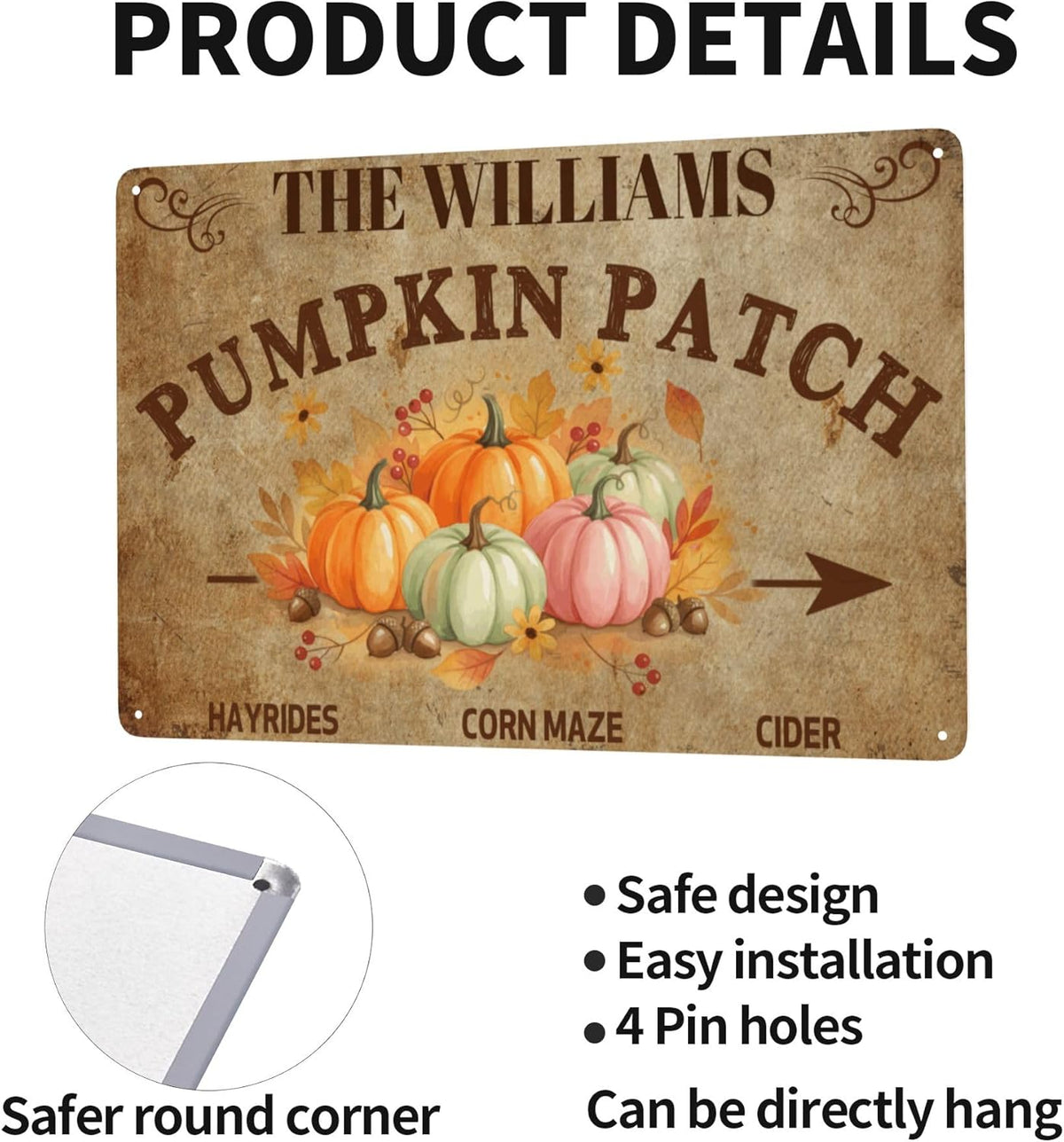 Personalized Halloween Farm Fresh Pumpkin Metal Sign Fall Decor with Family Name Text Custom