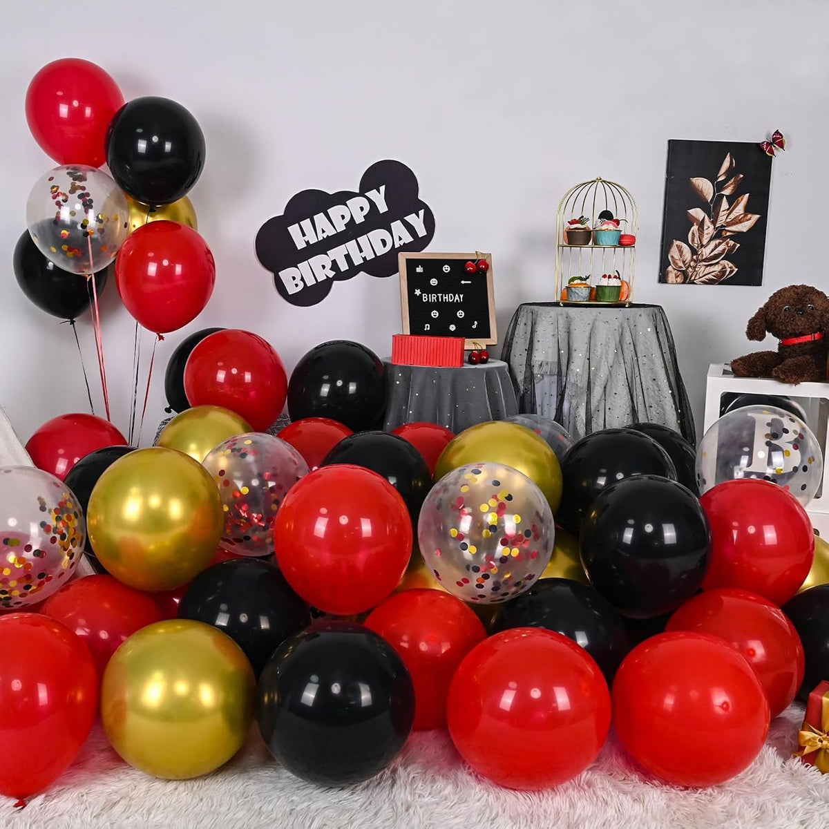 Red and Black Balloon, 60 Packs 12 Inch Red Black and Gold Balloon, Black Red Balloons for Casino