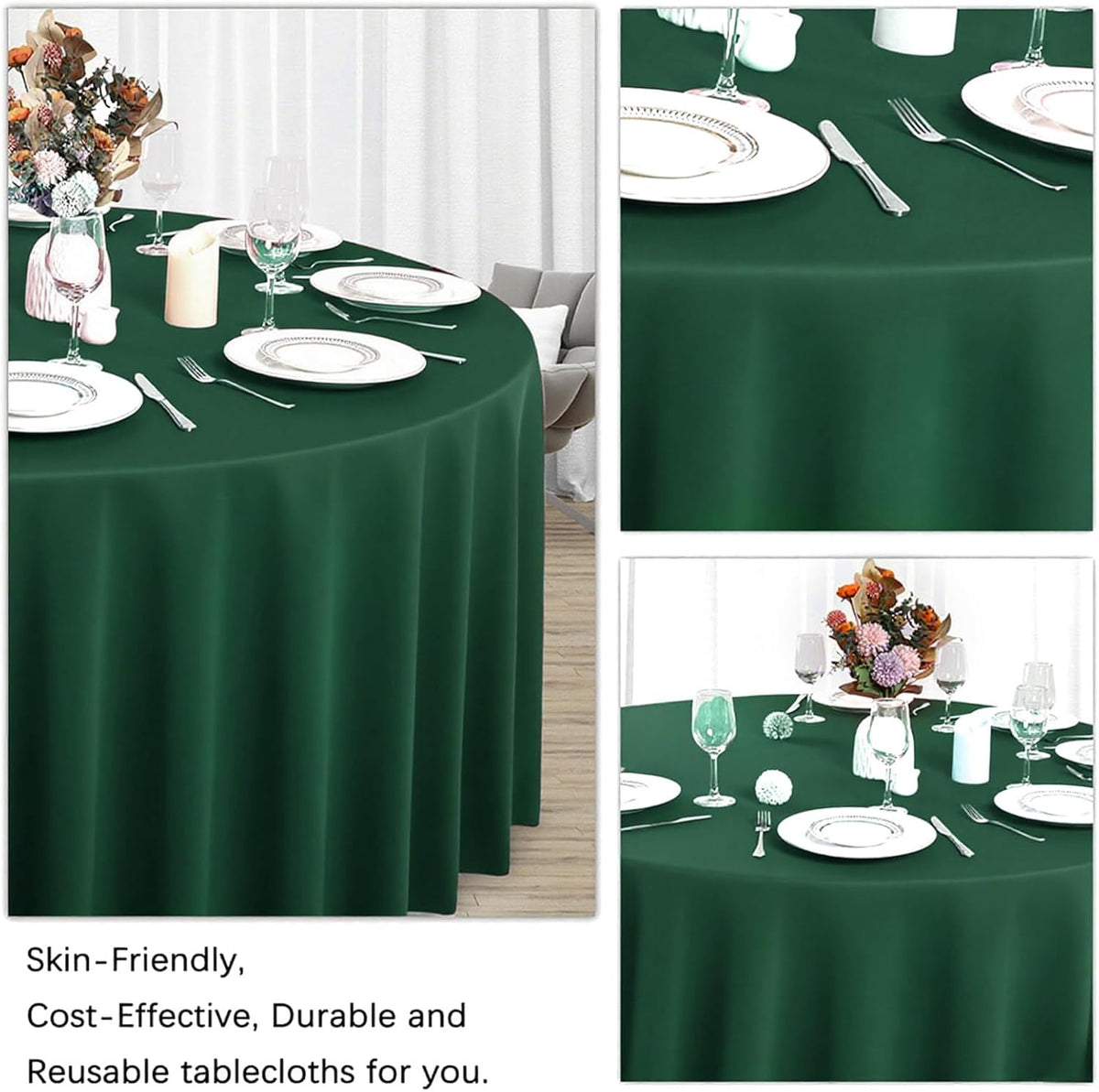 8 Pack Dark Green Round Tablecloth 90 Inch Stain and Wrinkle Resistant Round Hunter Green Table