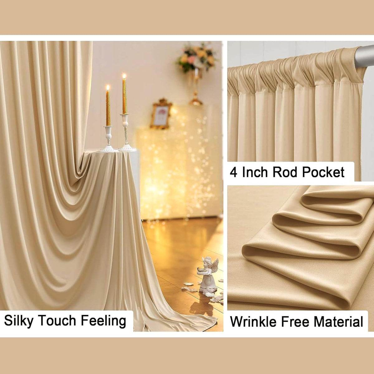 40ft x 10ft Wrinkle Free Beige Backdrop Curtain for Wedding Parties, Thick Polyester Photo Backdrop