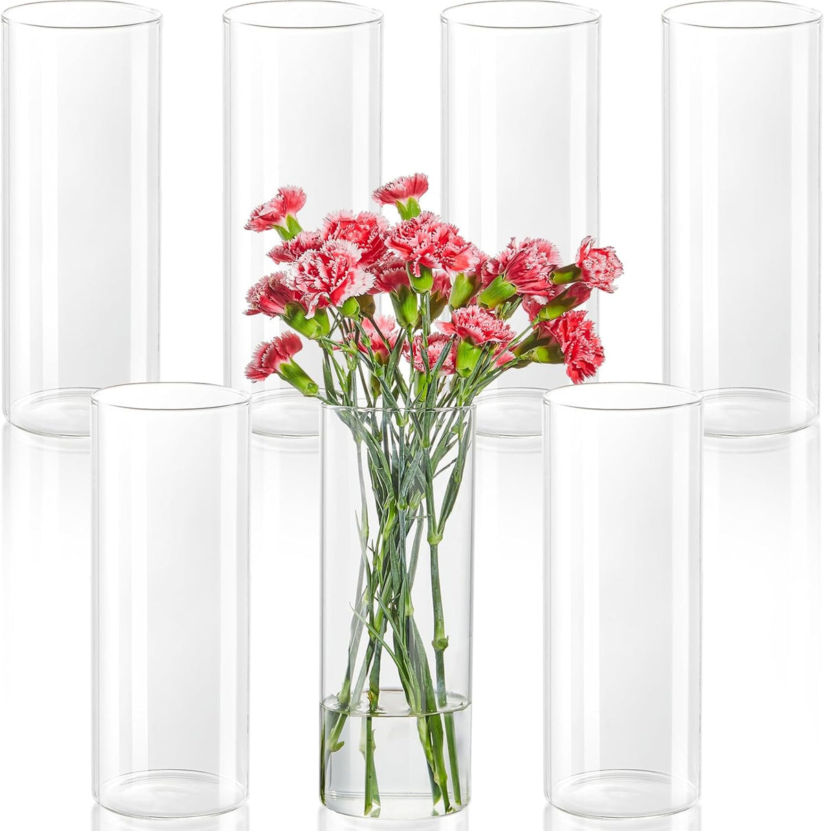 7pcs Glass Cylinder Vases for Centerpieces - 10 Inch Tall Glass Vases for Flower, Clear Flower Vase