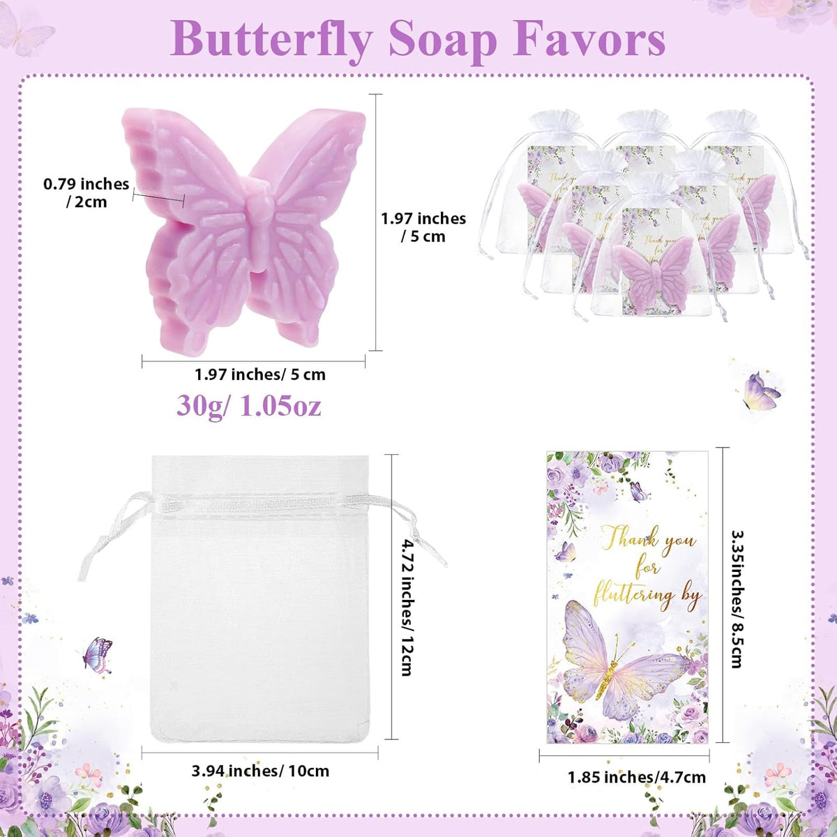 Dunzy 100 Set Butterfly Theme Baby Shower Favors for Guests Butterfly Soap Favors with Thanks You