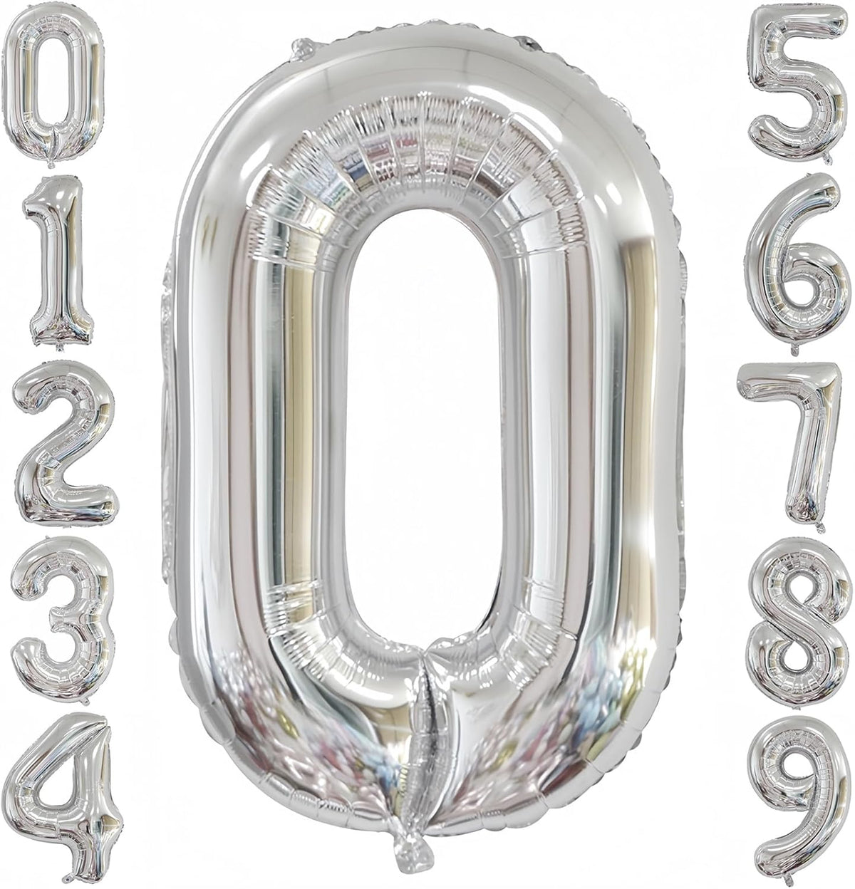 Silver 0 Balloon,40 Inch Number 0 Balloon,Birthday Balloon Decorations,Helium Silver 0 Balloon