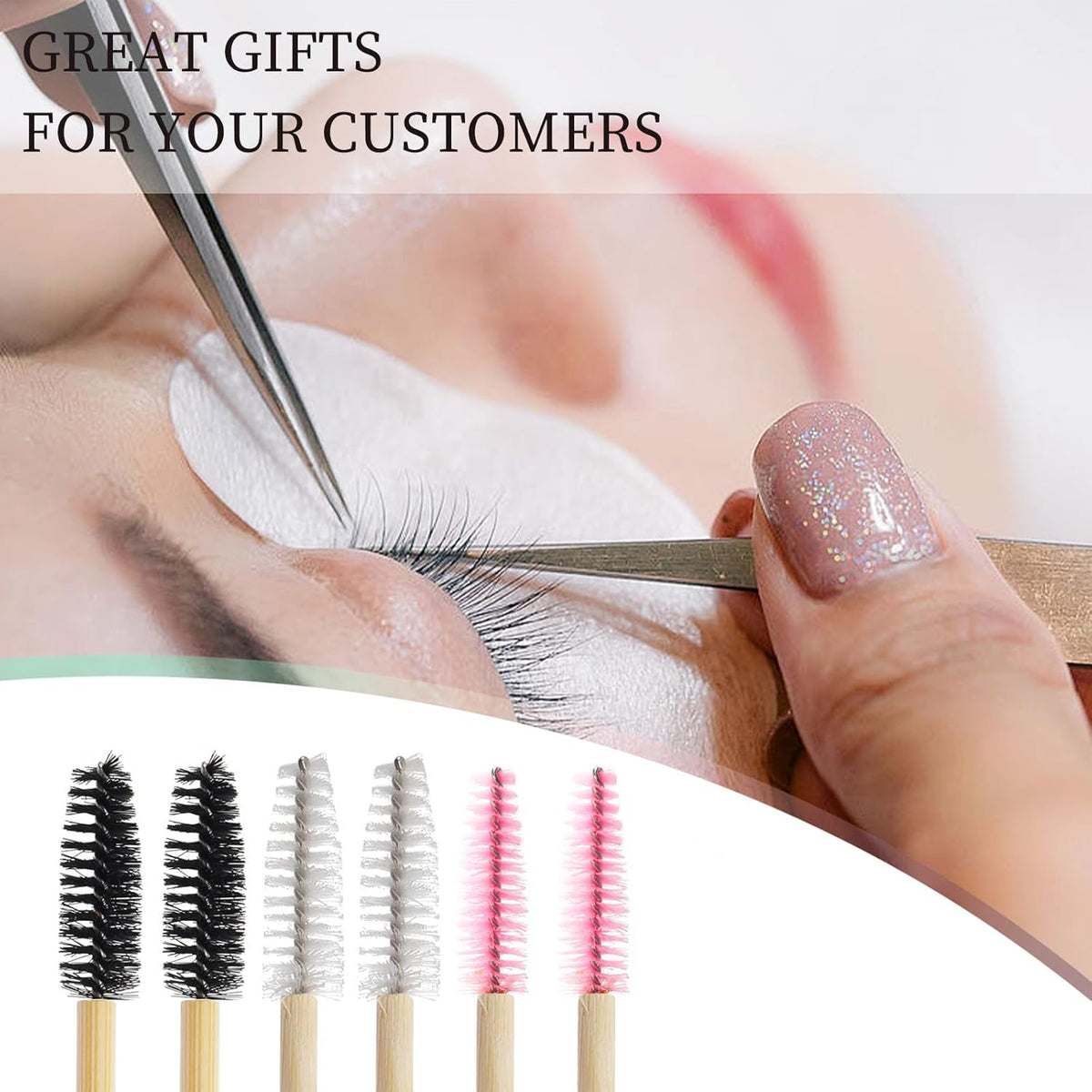 300PCS Disposable Mascara Wands Spoolie Brush Crystal Eyebrow Brushes Eyelash Extension Applicator