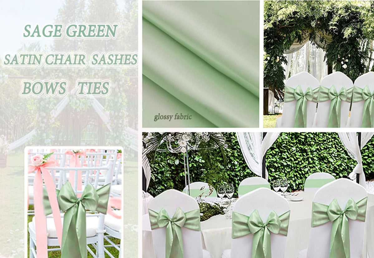 50 Pack Satin Sage Green Chair Sashes for Wedding Birthday Party Bridal Shower Gender Reveal