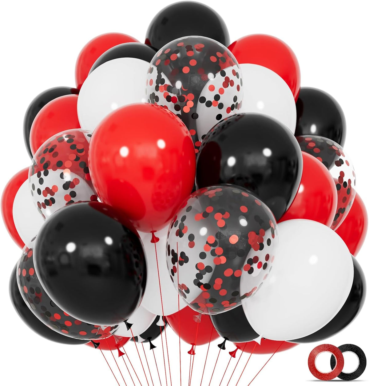 68Pcs Red Black White Latex Balloons 12 Inch with Black Red Confetti Balloons for Birthday
