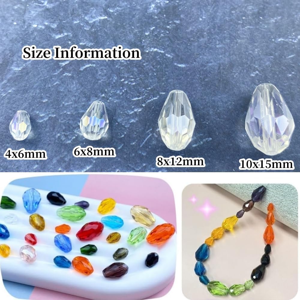 200pcs 4x6mm Teardrop Crystal Glass Beads Vertical Hole Faceted Glass Teardrop Spacer Beads for