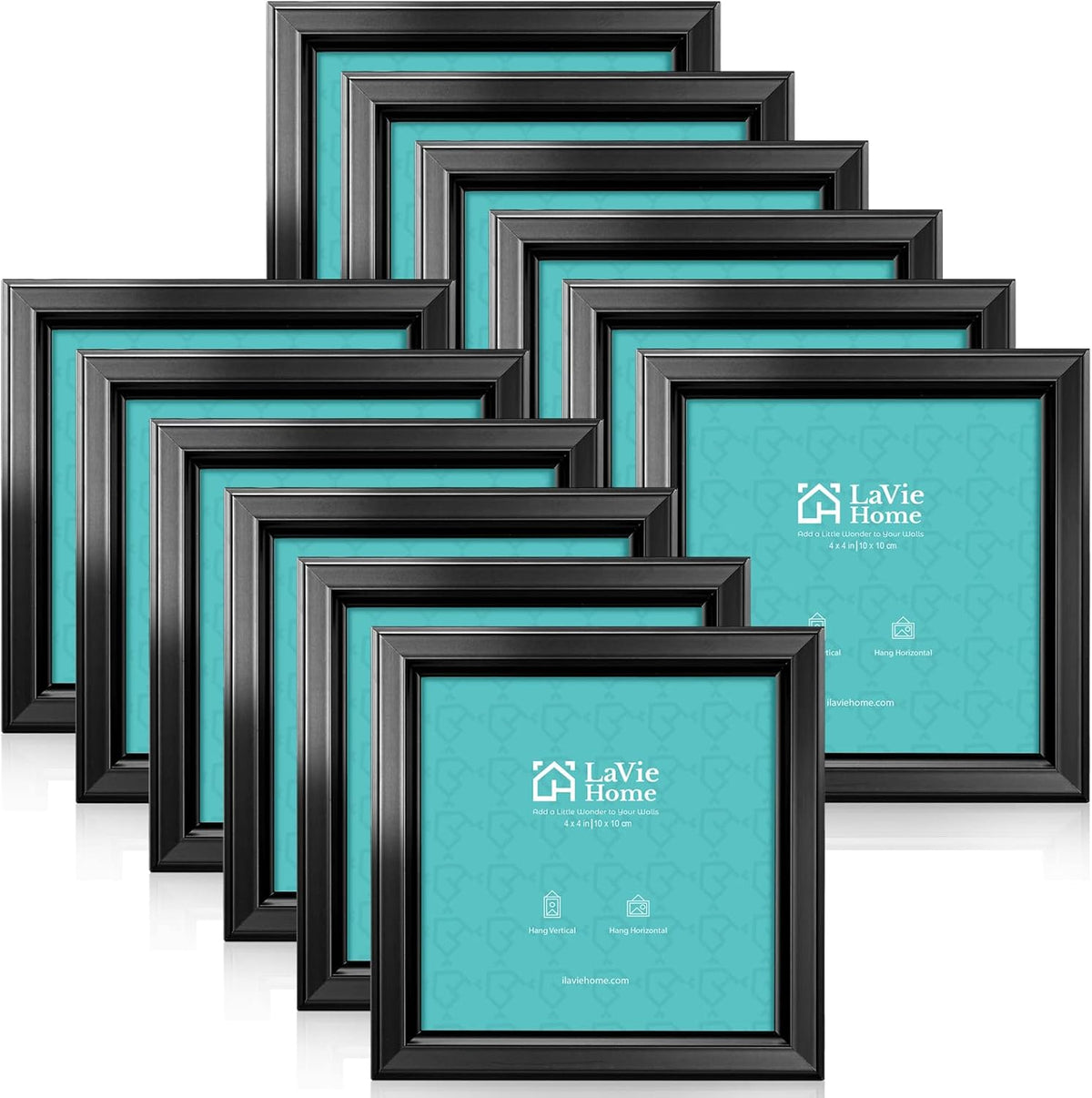 LaVie Home 4x4 Picture Frames (12 Pack, Black) Simple Designed Photo Frame with High Definition