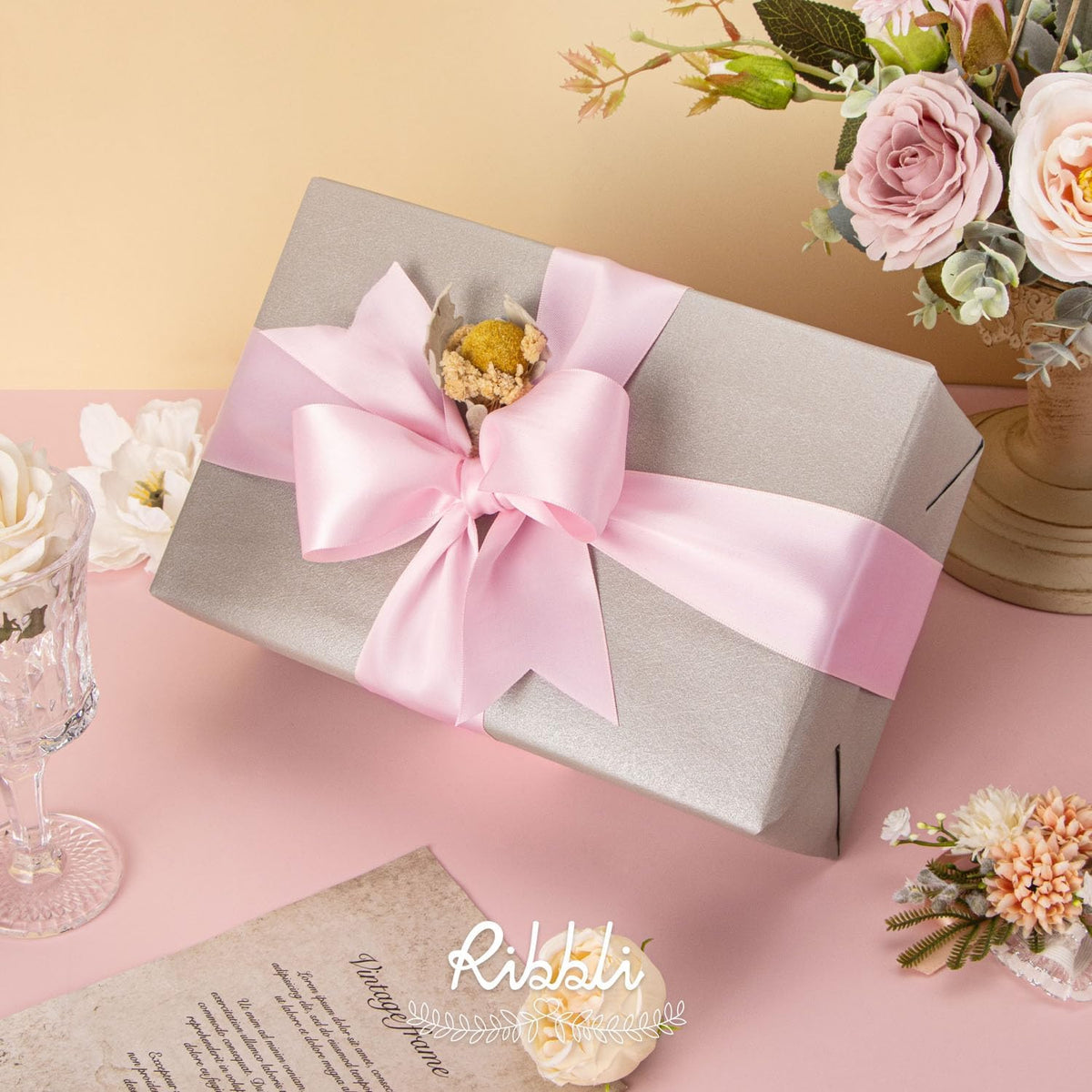 Ribbli Light Pink Double Faced Satin Ribbon, 2” x Continuous 10 Yards,Use for Bows Bouquet,Gift