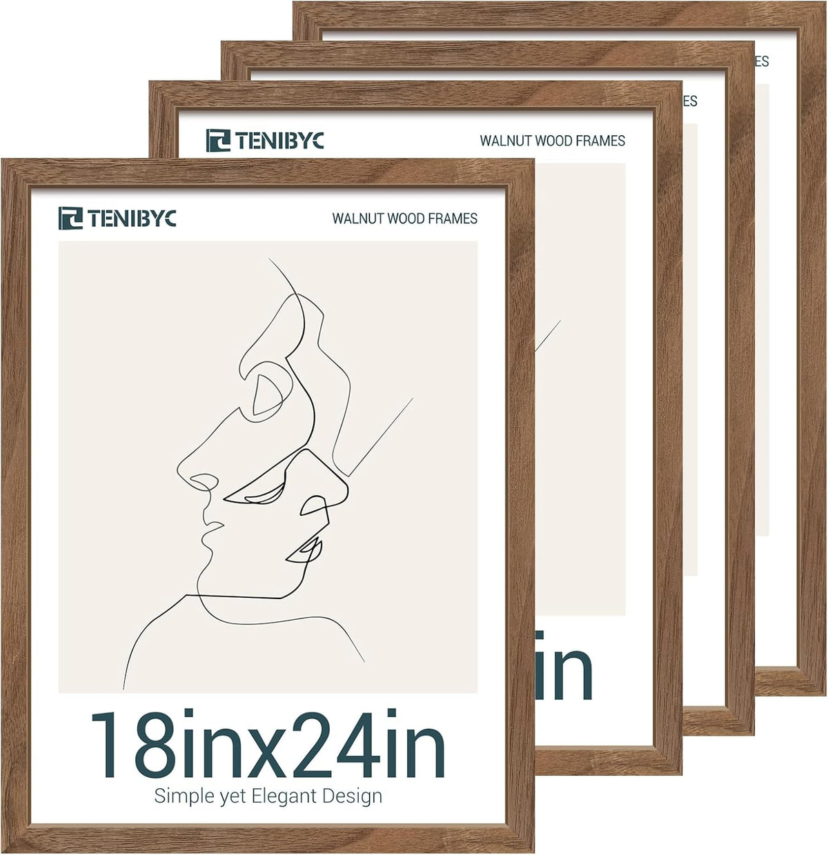 18x24 Frame Walnut 4 Pack, Brown Wood 18 x 24 Poster Frame, Display Pictures, Posters, Puzzles