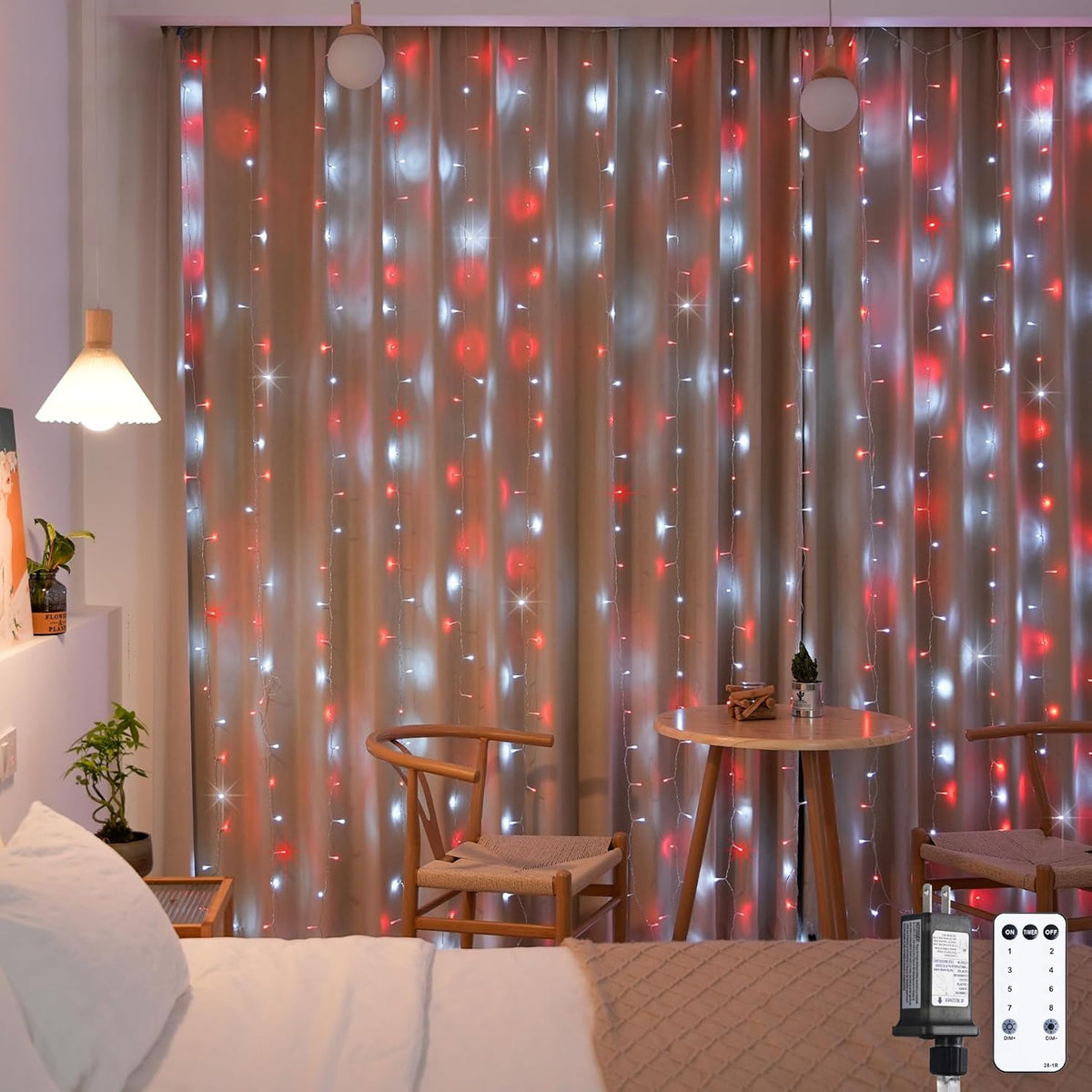 JMEXSUSS 300LED Red and White Christmas Curtain Lights with Remote, 9.8x9.8ft Christmas String