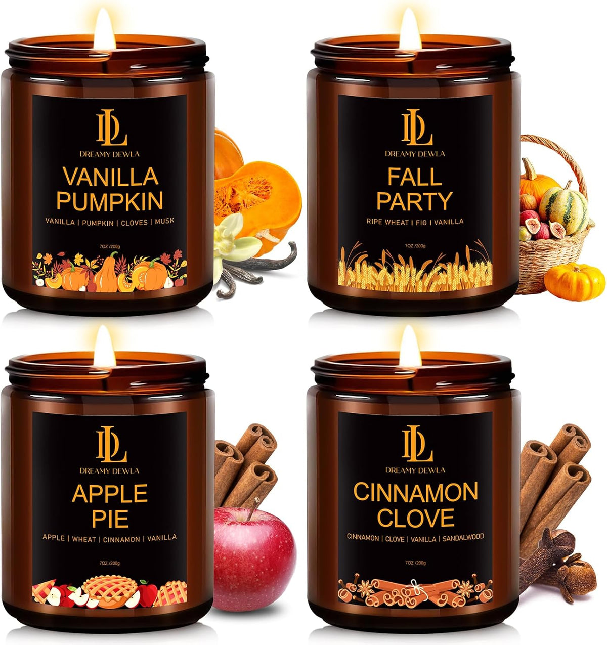Fall Candle Set, Fall Scented Candles for Home, 4 Pack Soy Candle Set, Autumn Gifts for Women Men