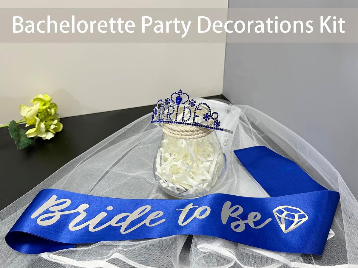 JETKONG 3 Pcs Bachelorette Party Decorations "BRIDE" Crown, Bride to Be Sash&Veil for Women