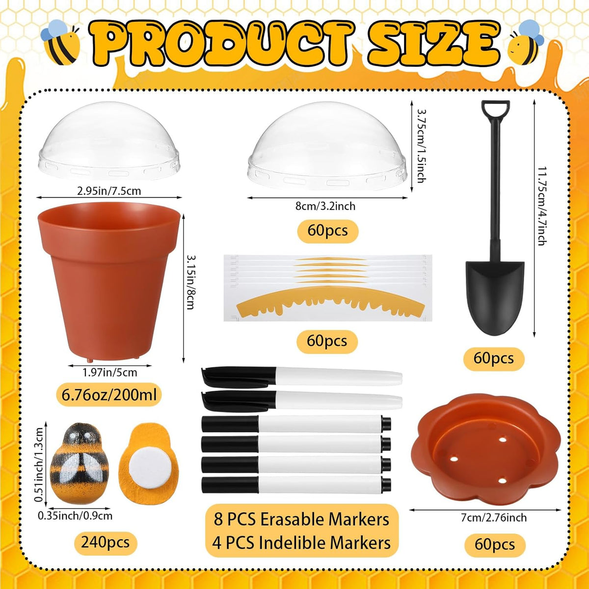60 Sets Mini Honey Bee Pots with Lids, Spoon, Saucers and Bee Charms, 6.76 OZ Plastic Honey Jars