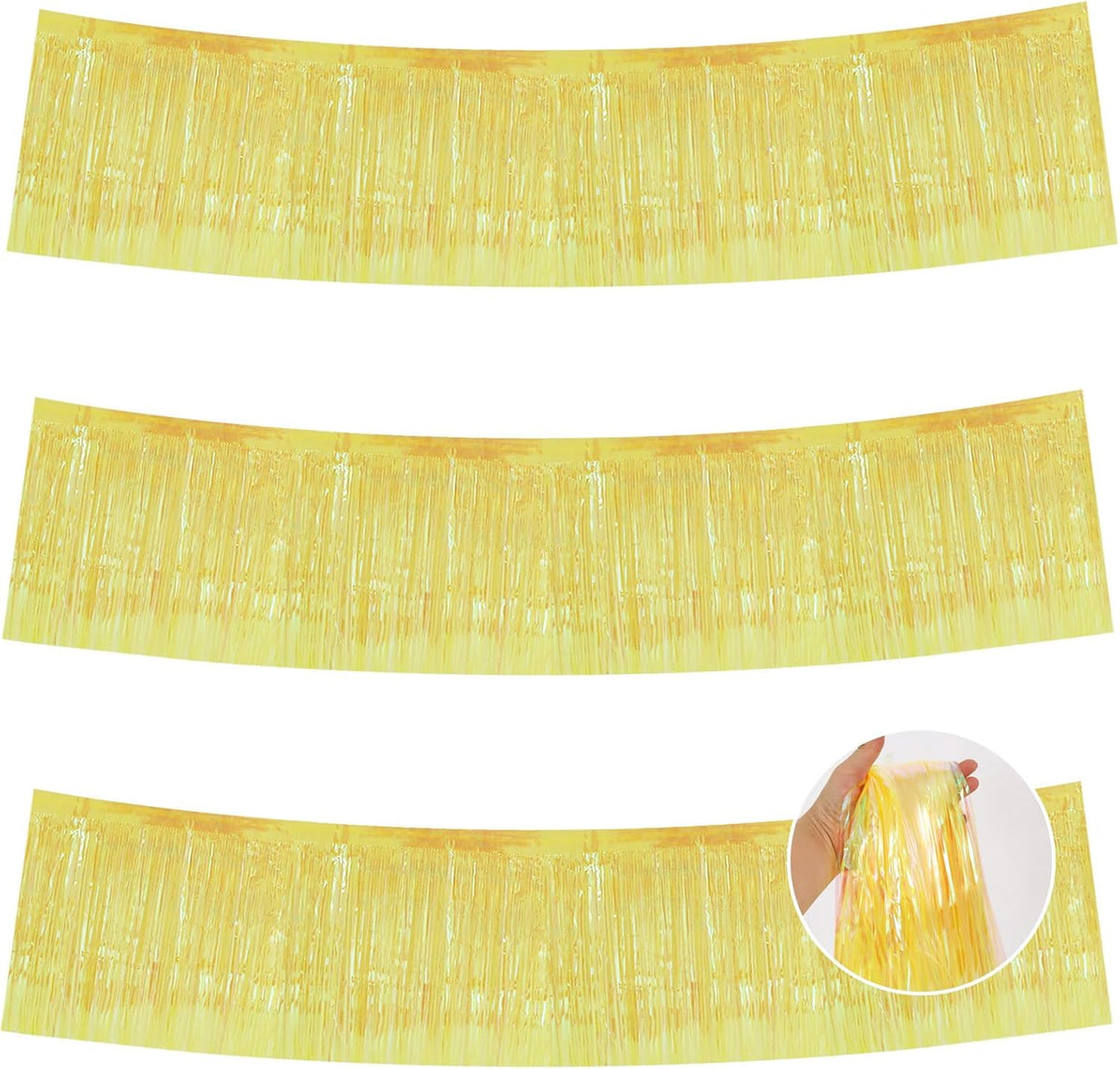 BEISHIDA 3 Packs Metallic Foil Fringe Garland Shining Yellow Wall Hanging Tinsel Fringe Banners for
