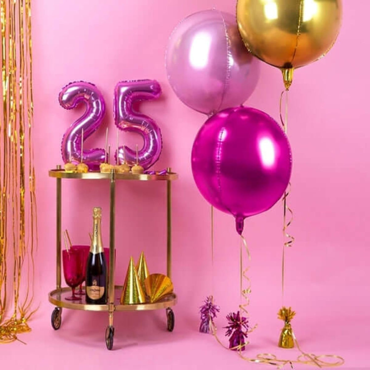 6Pcs Hot Pink Round Foil Balloons,Giant 4D Round Ball Balloon,22 Inch Metallic Hot Pink Balloons