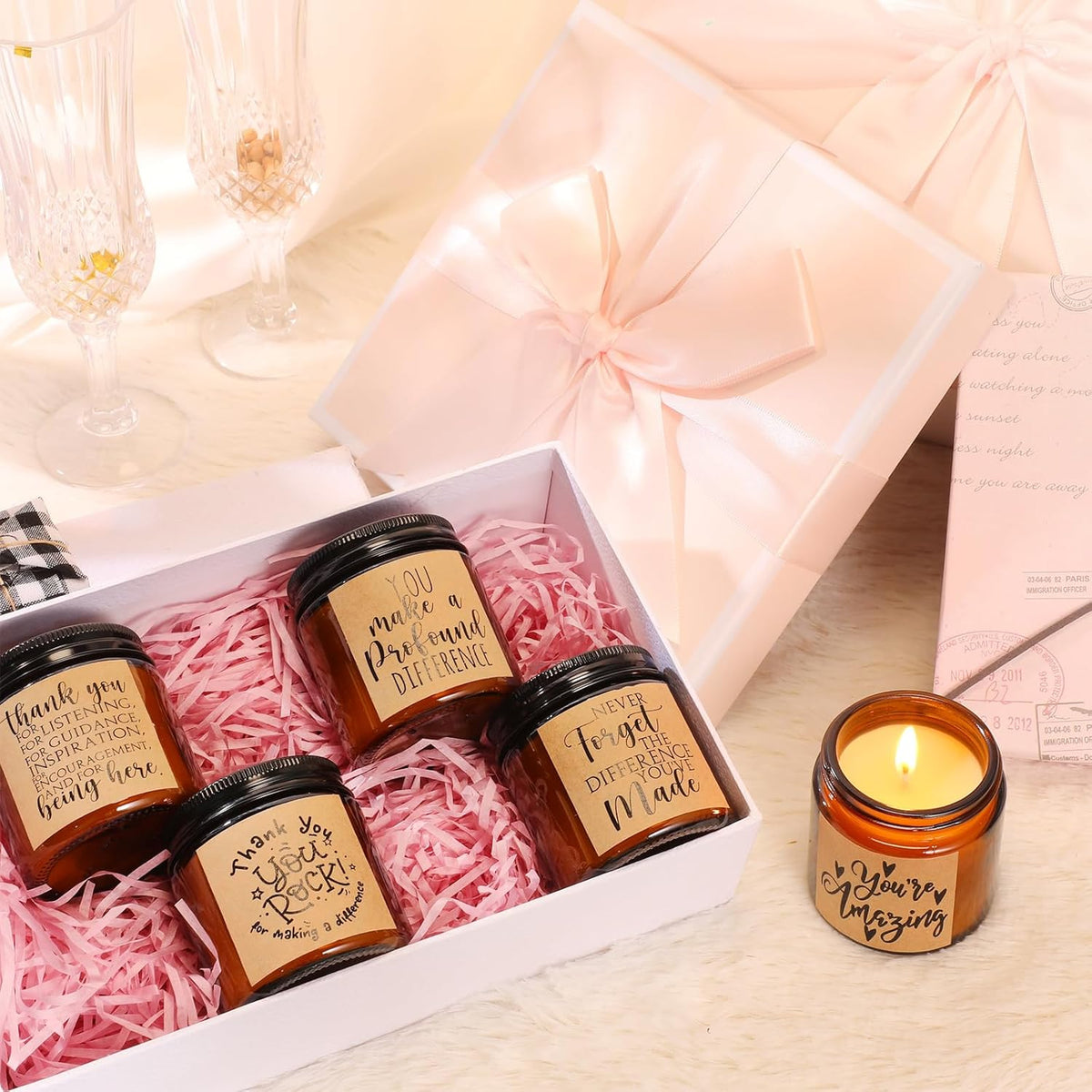 Roowest 10 Jars Thank You Gift Candles 3.5 oz Employee Appreciation Gifts Bulk Soy Wax Jar
