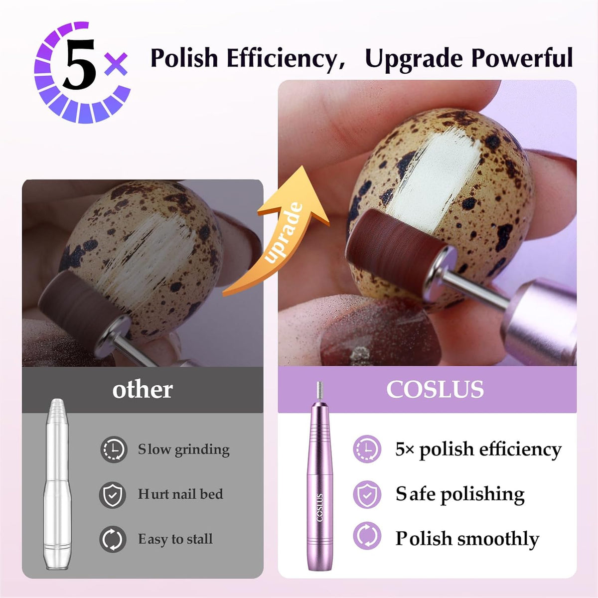 COSLUS Electric Nail Drill File Professional: for Acrylic Gel Dip Powder Nails Portable Nail