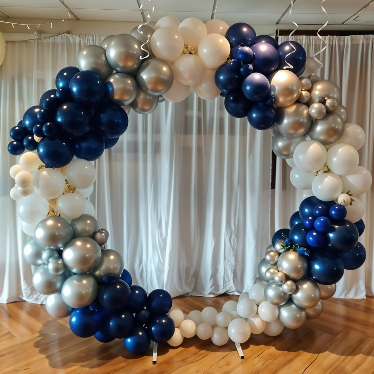 Soccer Balloons, 50pcs Metallic Blue Silver Balloons, White Pearl Navy Blue Balloon, Silver
