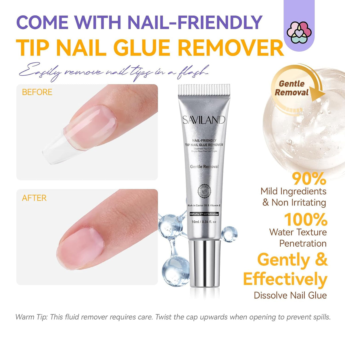 SAVILAND 10g Semi Solid Nail Glue Gel with 10ml Quick Remover for Press On Nails Tips No U V Lamp