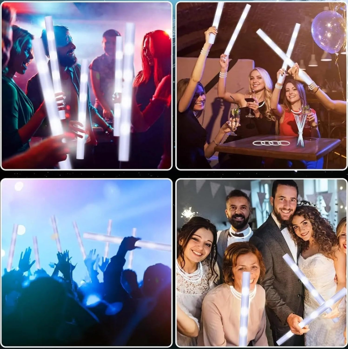 Glow Foam Sticks Bulk, 24 Pcs White Giant LED Light Up Sticks 3 Modes Flashing Glowing Baton Wands