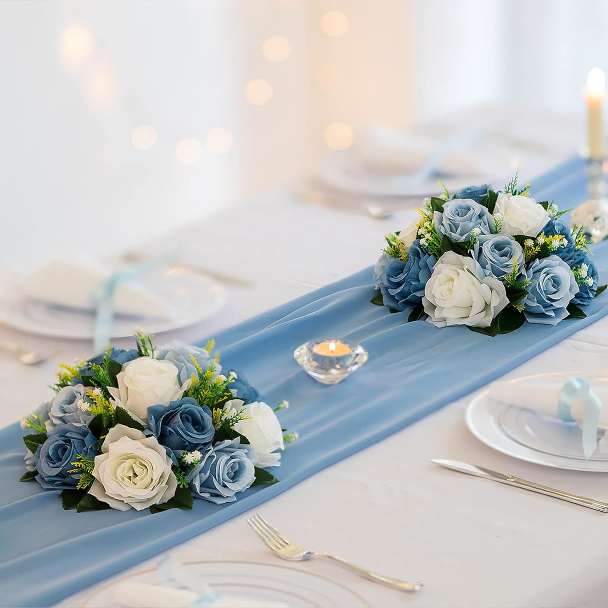 BLOSMON Flower Ball Centerpieces for Table 6 Pcs Fake Rose Centerpiece Flowers Dusty Blue