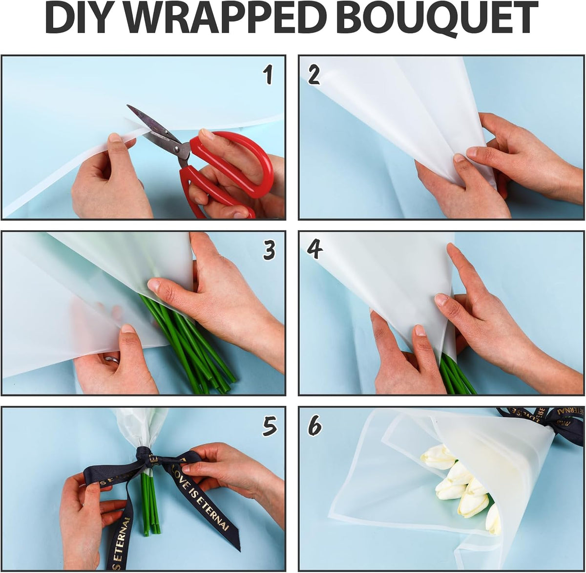 NESCCI 200 Sheets Flower Wrapping Paper - Waterproof Florist Bouquet Paper,70Ft Satin Ribbon, 36