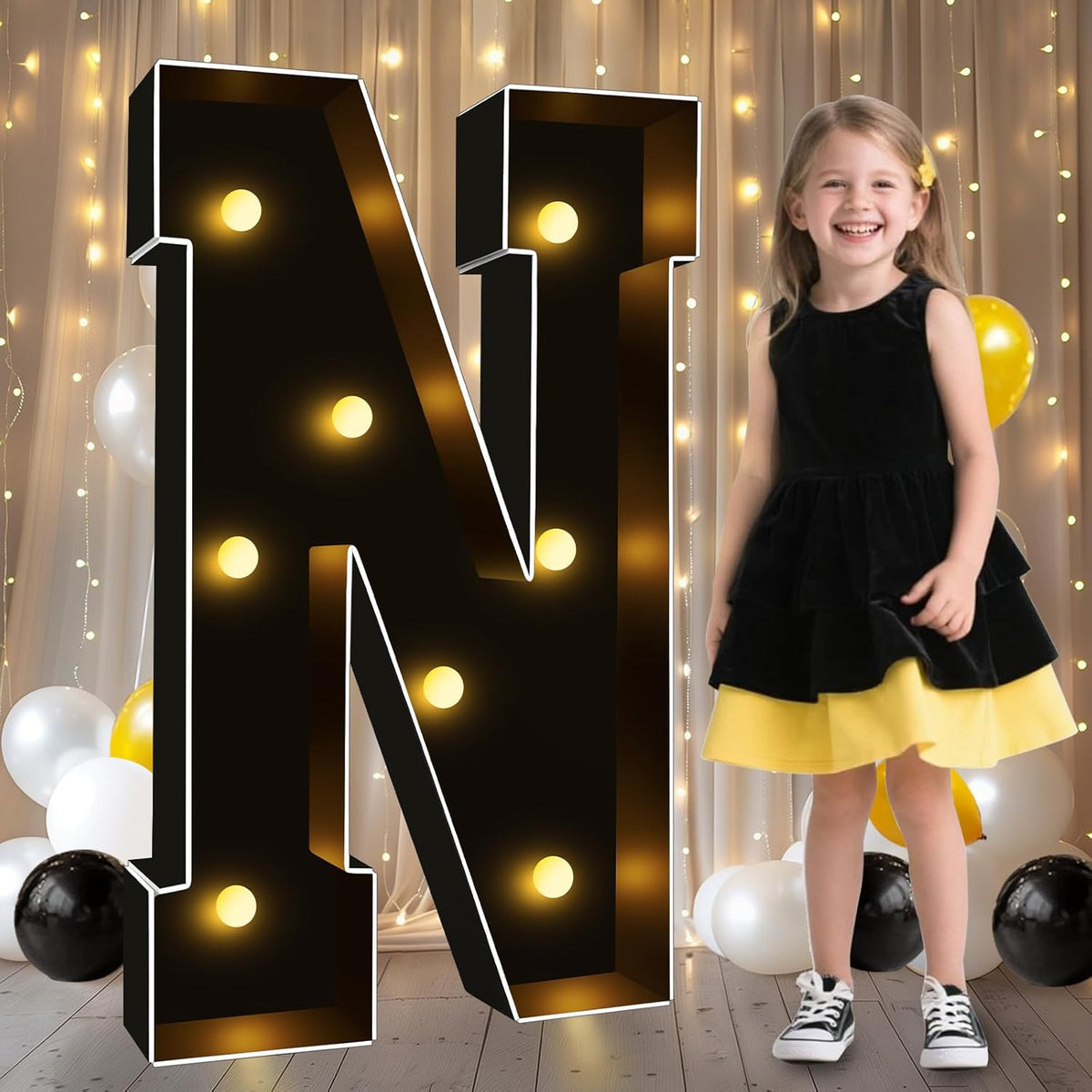 Pooqla 3FT Marquee Light Up Letters, Black LED Party Decor Large Marquee Letters 3 Feet Tall, Giant