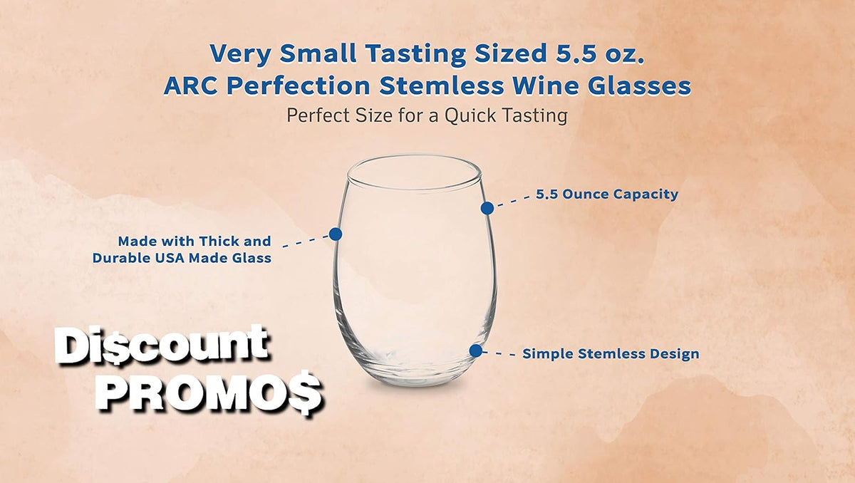 DISCOUNT PROMOS Stemless Wine Glasses by ARC 5.5 oz. Set of 12, Bulk Pack - Perfect for Hotel, Bar