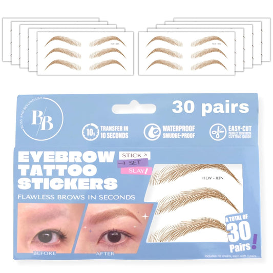 Bliss and Beyond USA Eyebrow Tattoo Stickers Waterproof – 30-Pair Deluxe Box | Realistic Hair-Like