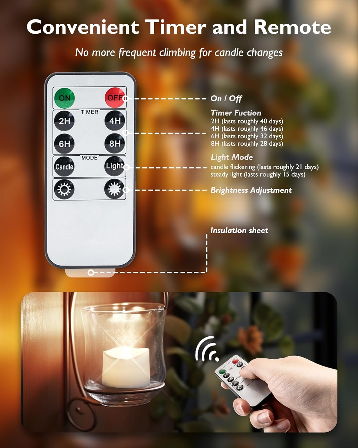 Homemory 12pcs Remote Timer LED Tea Lights Candles, 400+Hours Flickering Flameless Battery Votive