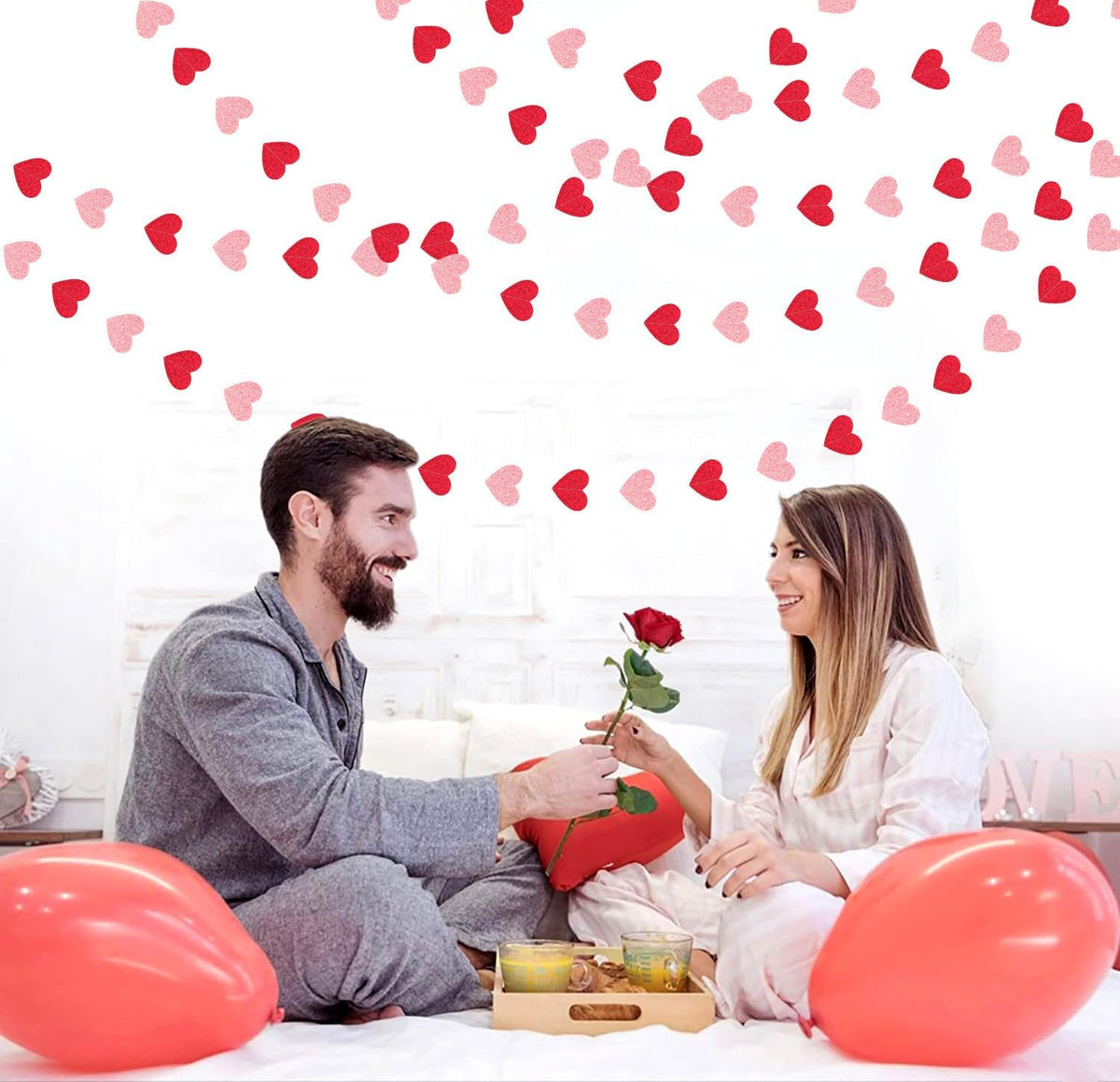 Red Pink Party-Decorations Heart Garland - 52ft Streamers Paper Banner,Proposal Anniversary