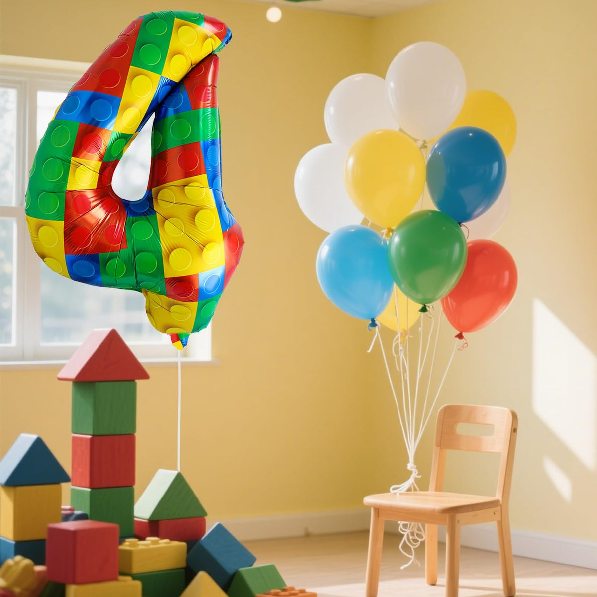 32 Inch Stackable Block Number Balloon – Colorful Brick Building Themed Big Helium Digits for Kids