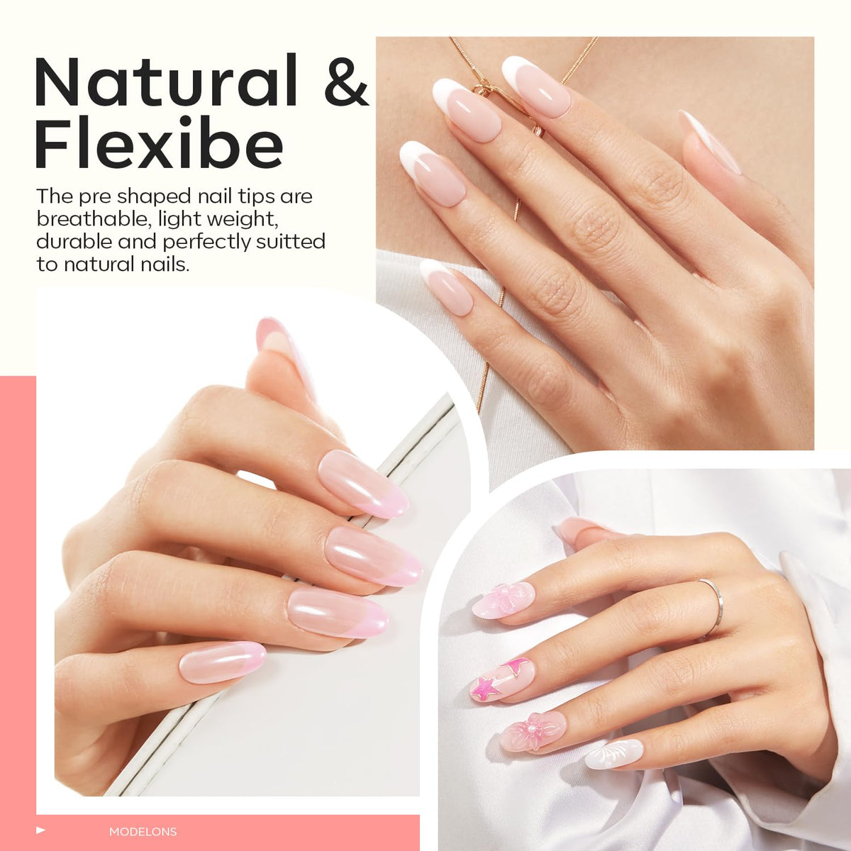 modelones Medium Oval Gel Nail Tips Kit, 9-in-One Nail Glue with Portable U V Lamp 216Pcs 12Sizes