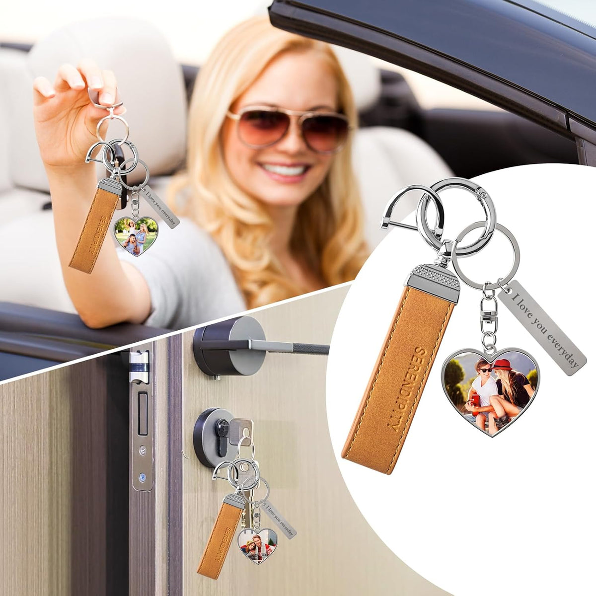 Double Side Custom Keychain with Picture Personalized Engraving Photo Text Customized Gifts for Men