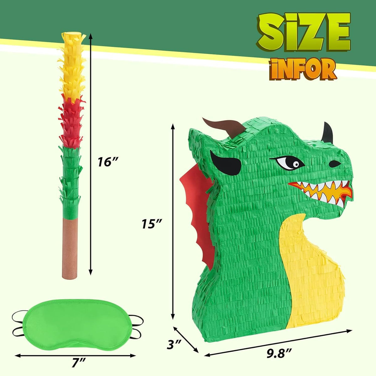 WERNNSAI Dragon Piñata - Dinosaur Party Supplies Dino Piñata Bundle with Blindfold and Stick for