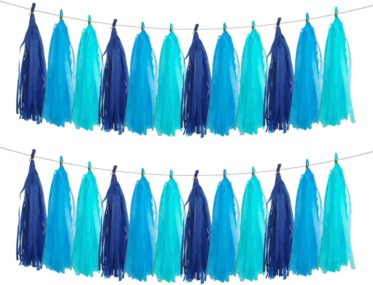 GAKA Navy Blue and Light Blue Tissue Paper Tassel(3 Colors),Paper Tassel Garland Banner for Party