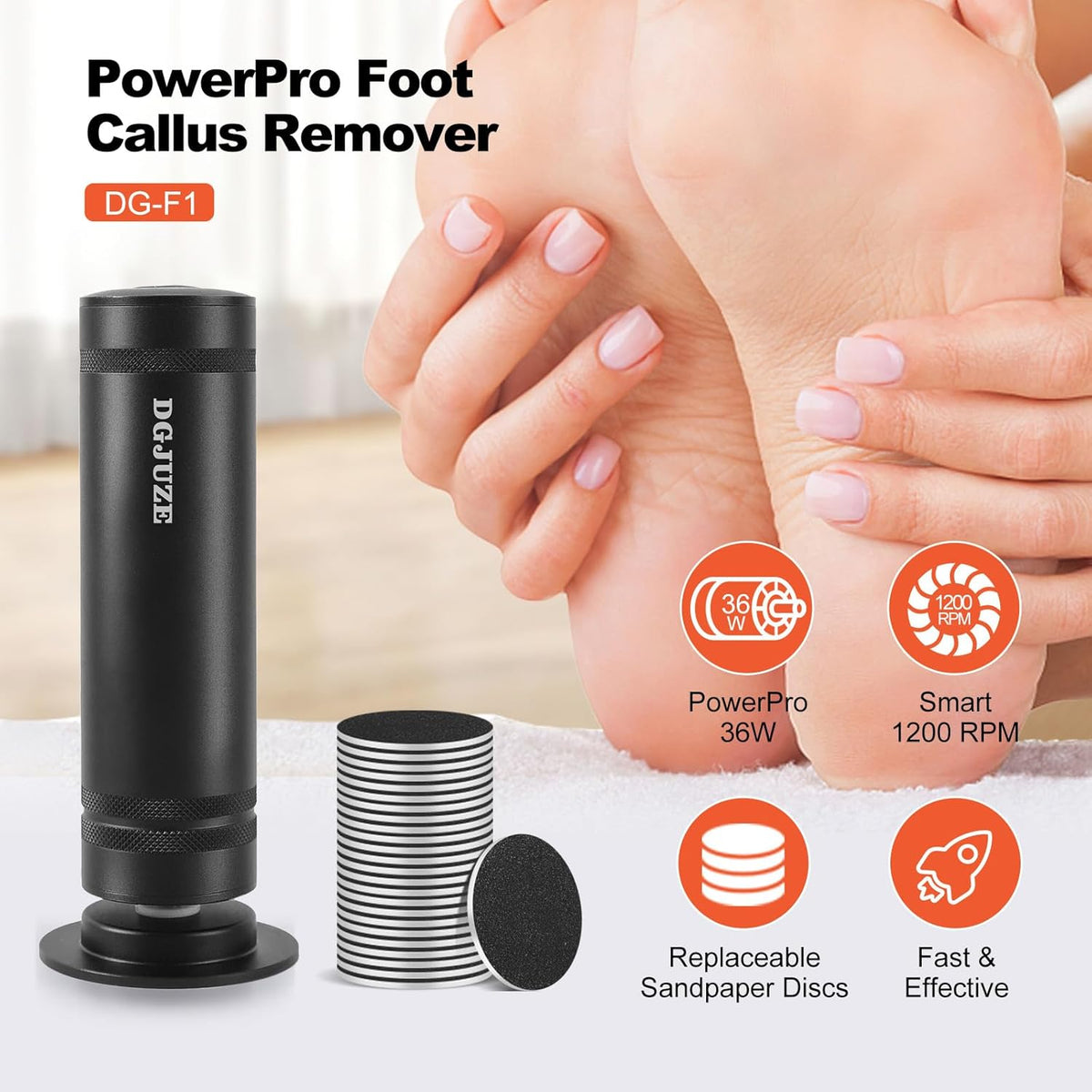 PowerPro Electric Foot Callus Remover,36W Professional 1200rpm Heavy Duty Metal Grinder for Dead