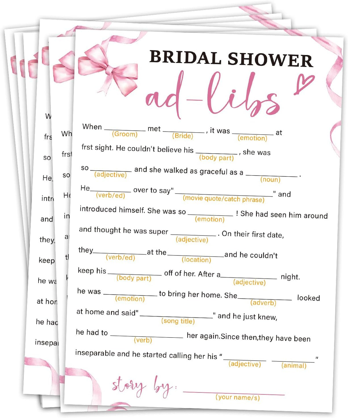 Bridal Shower Games 30 Guests, Ad-Libs Bridal Shower Wedding Games for Reception, Rehearsal Dinner