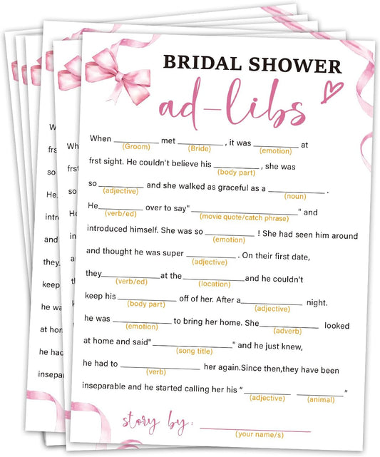 Bridal Shower Games 30 Guests, Ad-Libs Bridal Shower Wedding Games for Reception, Rehearsal Dinner