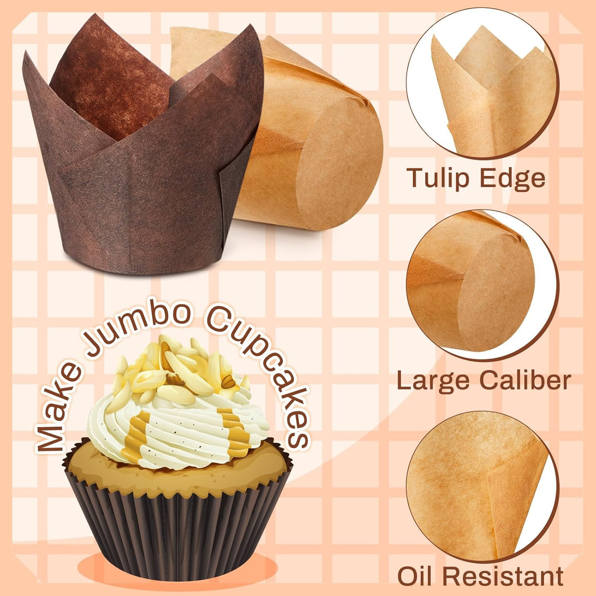 300 Pcs Jumbo Muffin Liners for Baking 2-1/4" x 4" Large Tulip Cupcake Liners Greaseproof Cupcake