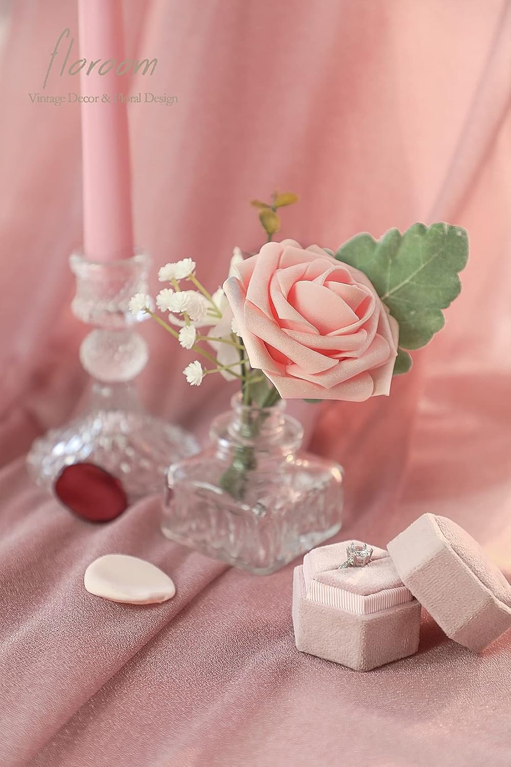 Floroom Artificial Flowers 25pcs Real Looking Coral Ombre Colors Foam Fake Roses with Stems for DIY