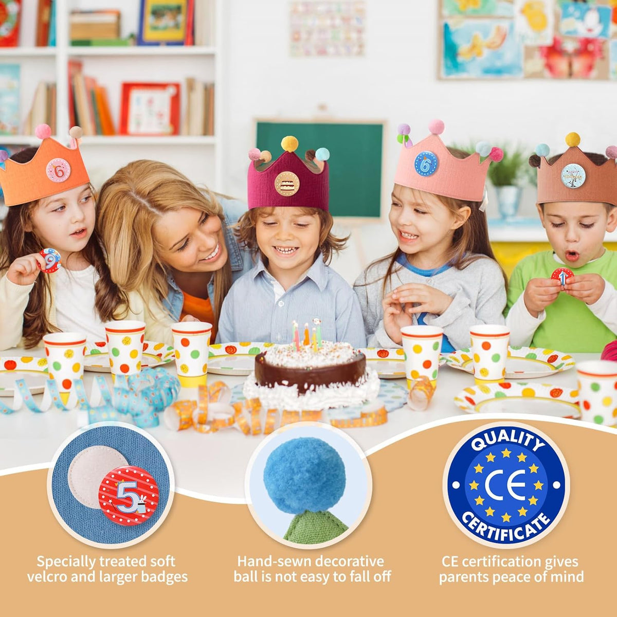 Reusable Birthday Crown with Numbers,Kids Birthday Hat Fabric Crown Pertain Kids Boy Toddler Girl