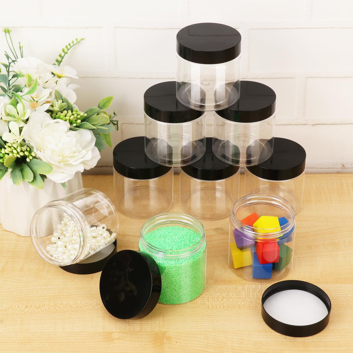 48 Packs 6 OZ Transparent Plastic Jars with black Lids, Body Butter Containers, Cosmetic Containers