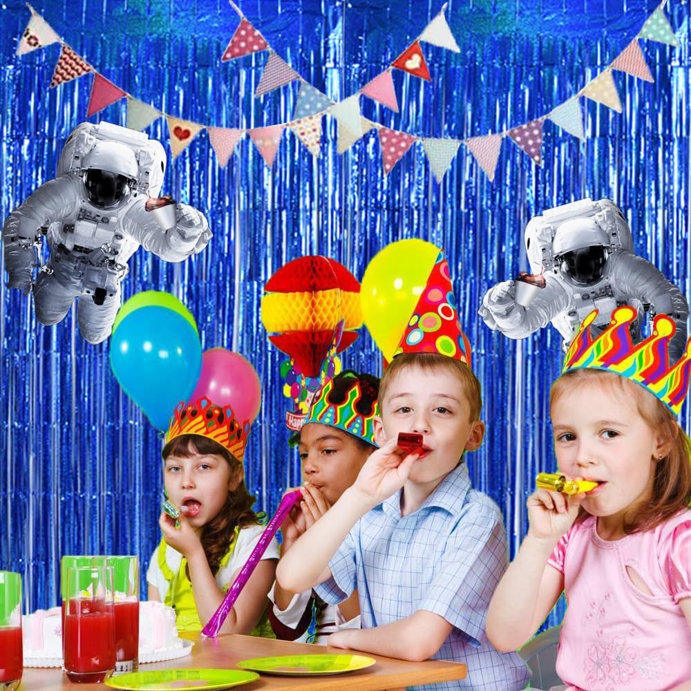 TONIFUL 3Pcs Laser Blue Door Streamers, Photo Booth Backdrop Metallic Streamers Foil Fringe