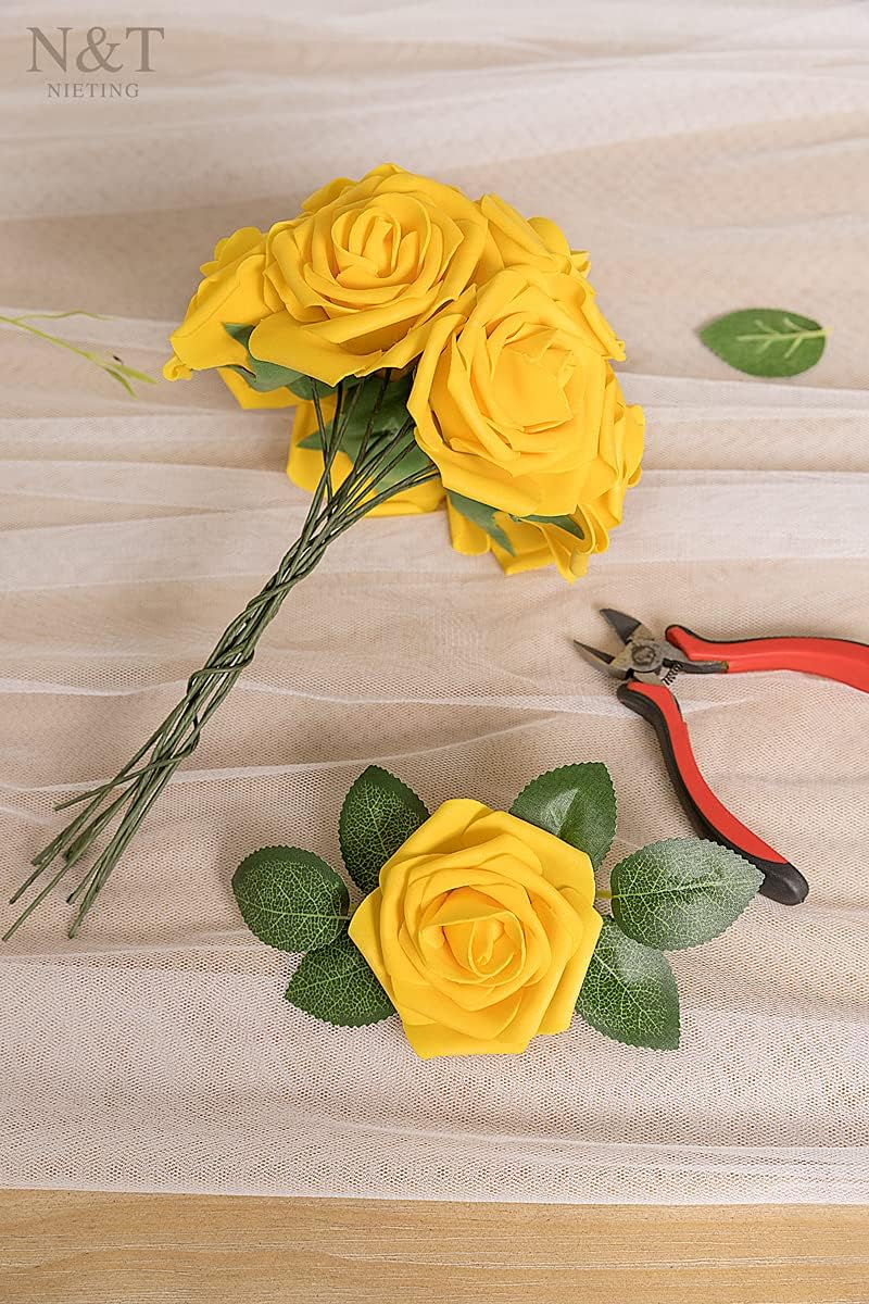 N&T NIETING Artificial Flowers, 25Pcs Fake Flowers Fall Roses Perfect for DIY Wedding Bouquets