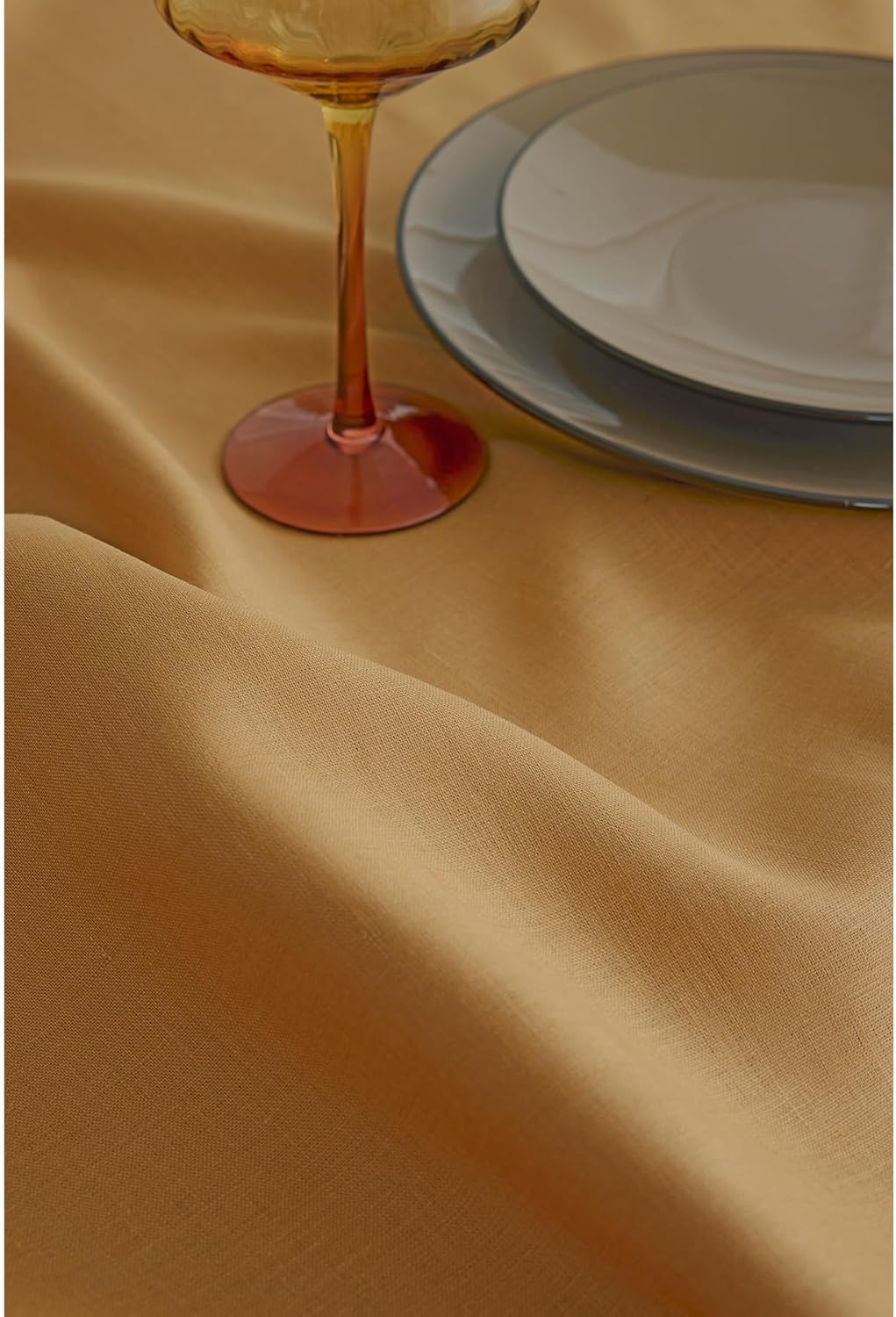 Solino Home Linen Tablecloth for Rectangle Tables 60 x 90 Inch - 100% Pure Linen Caramel Table